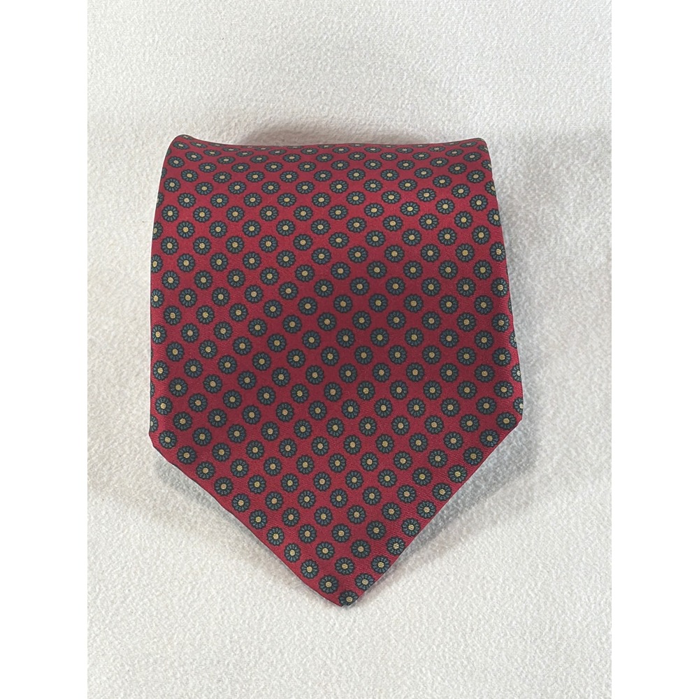 Stafford Mens Silk Tie Red Teal Gold Floral Medallion Made in Portugal